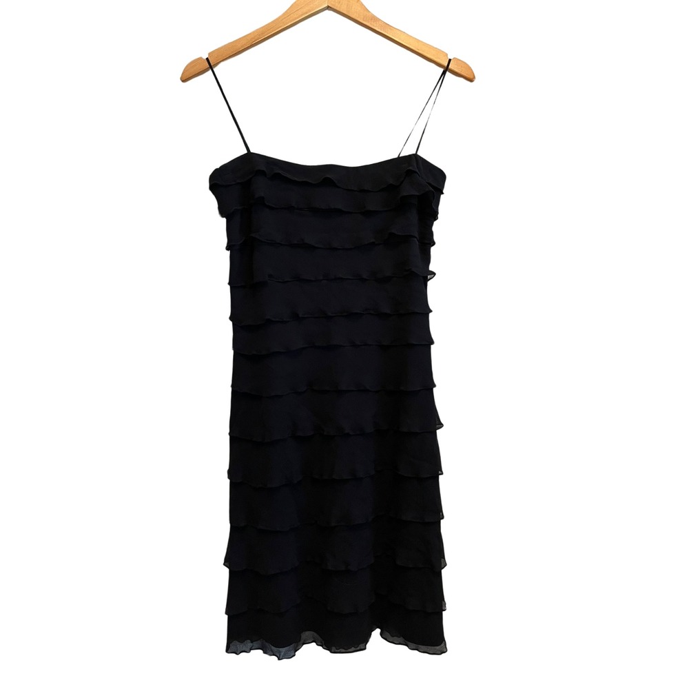 Vintage Y2K Cocktail Dress 8 Blondie Nights Black Silk Ruffles Sexy Fairy Goth